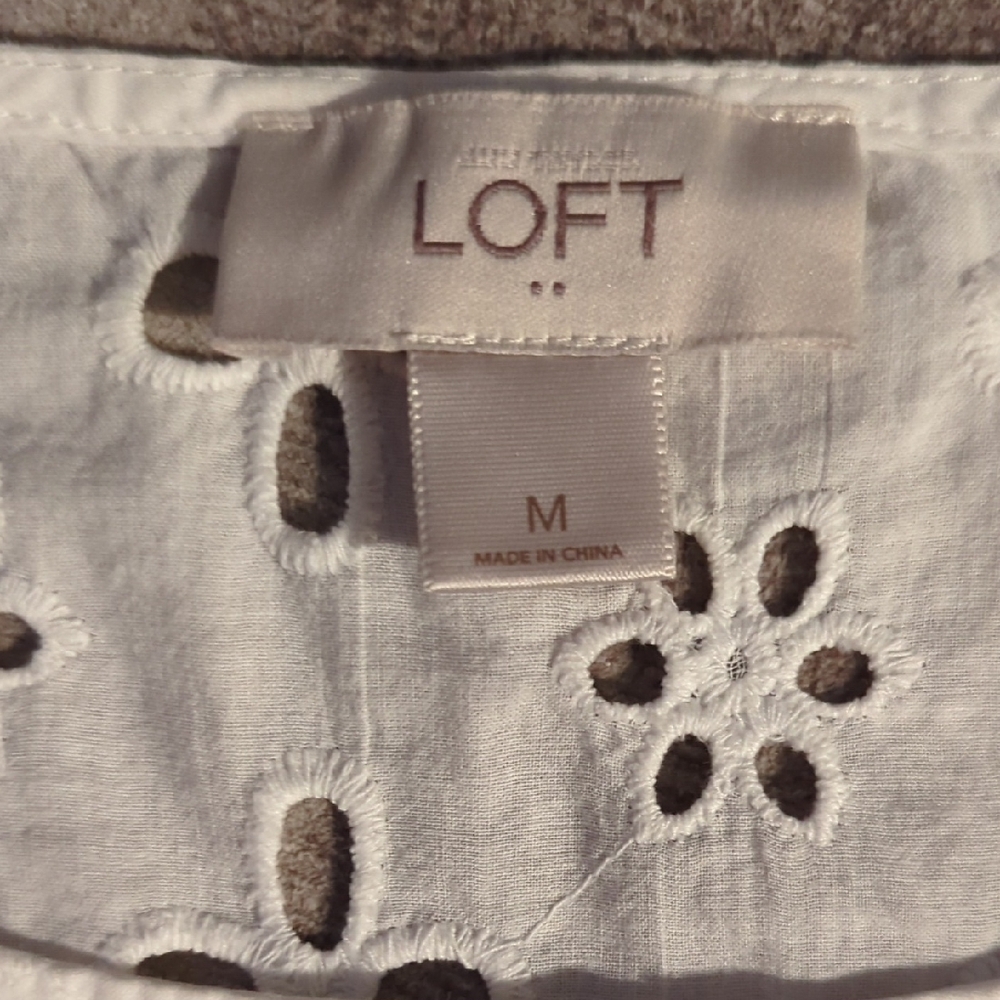 LOFT White Eyelet Floral Blouse - Picture 2 of 4